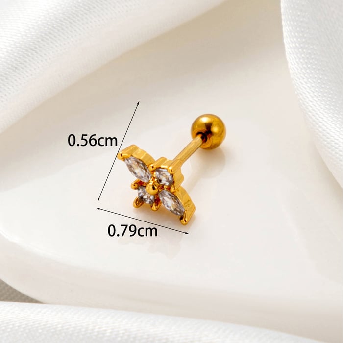 1 Piece Simple Series Flower Copper  Gold Color Material Zircon Women's Stud Earrings 